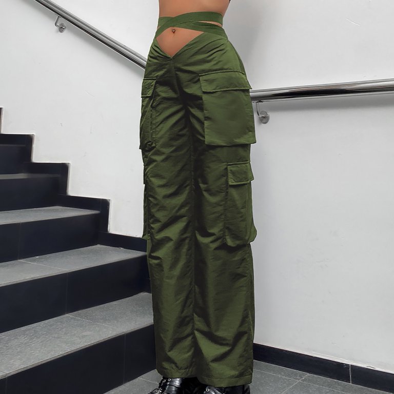 JWZUY Women High Waisted Cargo Pants Wide Leg Straight Casual Pants 6  Pockets Combat Military Trousers Black XXL