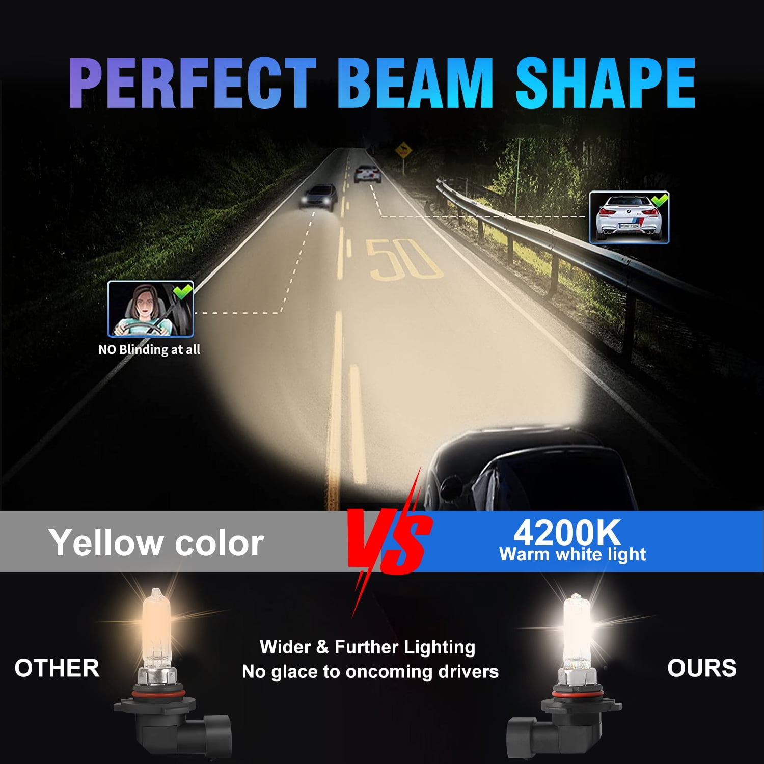 9005 H11 Halogen Headlight Bulbs Combo, High Low Beam Replacement, 4000LM 4200K Warm White, Pack of 4