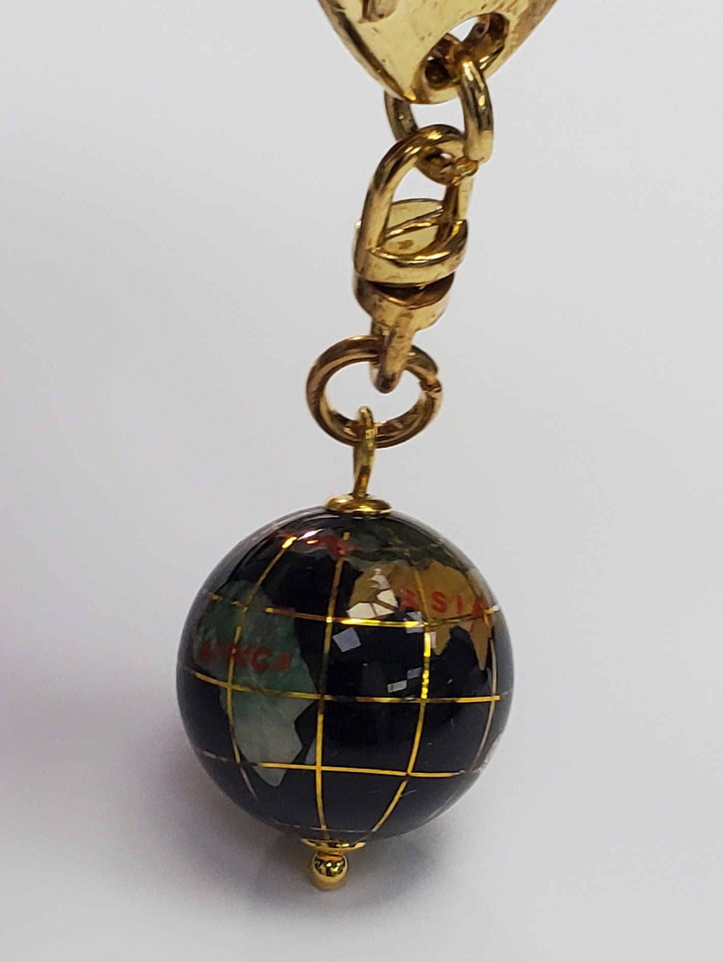Natural Gemstone Inlayed Spinning/Fidget World Globe Keychain