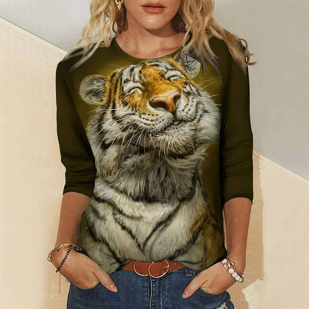 Blusa informal de manga larga con cuello redondo y estampado de - Main Image