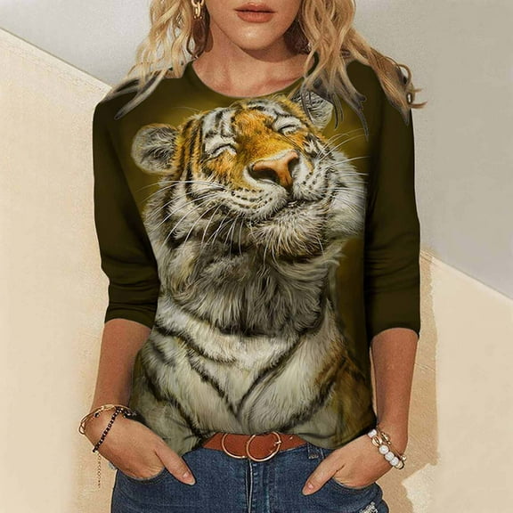 LYXSSBYX Womens Long Sleeve Dress Hot Sale Clearance Women's Novel Animal Printing Round Neck Long Sleeve Casual Tops Blouse