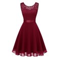 thumbnail image 1 of ClodeEU Women Vintage Princess Floral Lace Cocktail O-Neck Party Bridesmaid Dress Red 4(S), 1 of 6