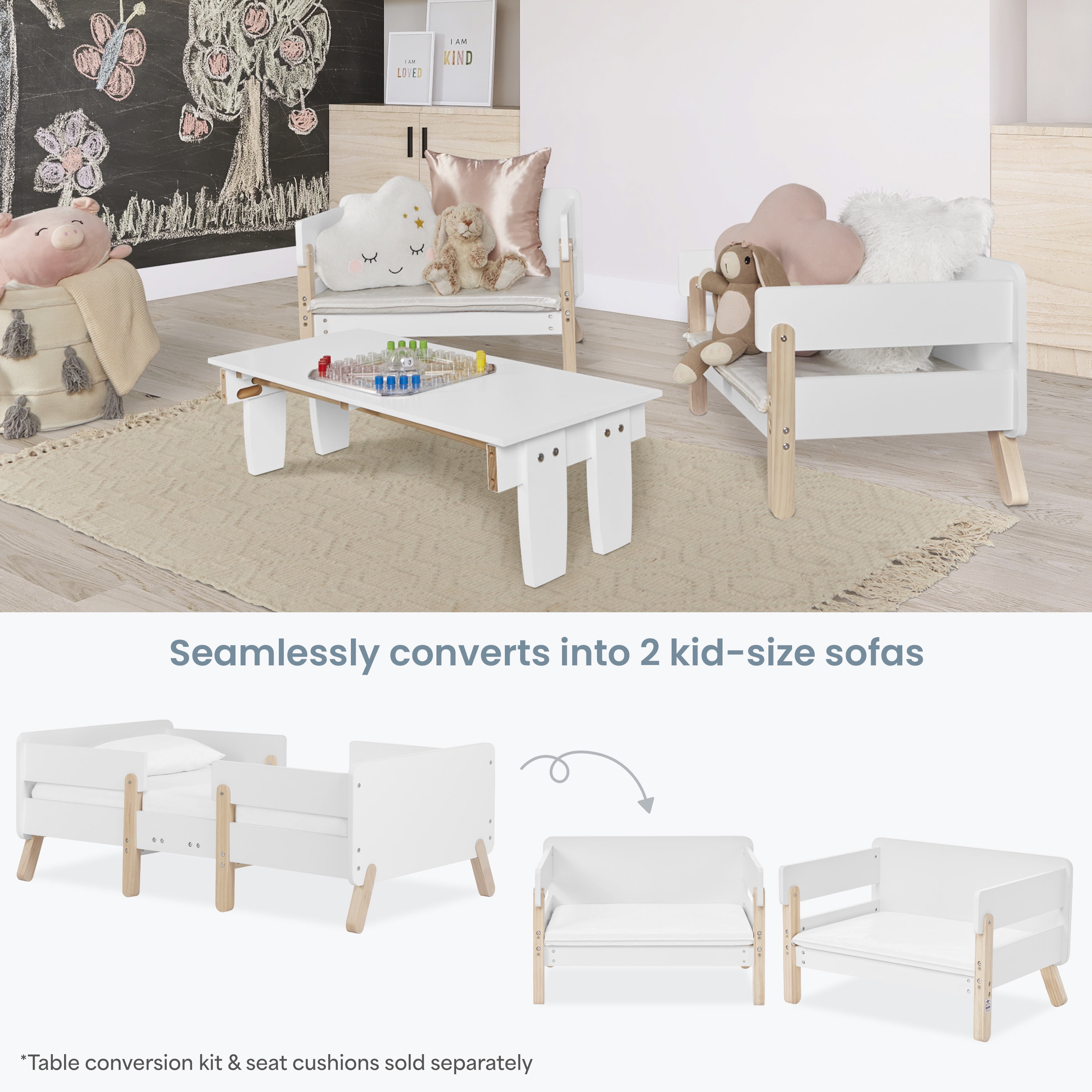 Dream on Me Osko Convertible Toddler Bed, JPMA & Greenguard Gold Certified, White/Natural