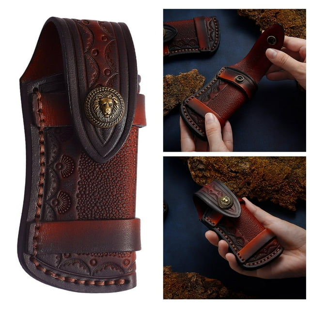 Funda de Cuero Clásica para s con Cierre a Presión, , Funda de Bolsillo, Funda para Cuchillos, Funda Protectora para Cuchillos para Hombres