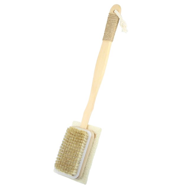 Cepillo de ducha Unique Bargains con cerdas suaves y lufa Limpiador trasero de doble cara con mango largo