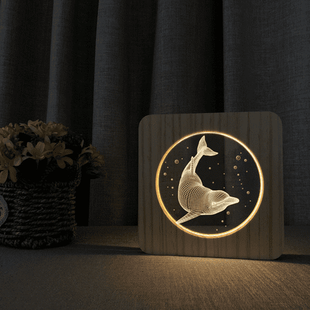

Dolphin LED Night Light 3D Wooden Luminaire Creative Bedside USB Decorative Atmosphere Lamp Table Light - FS-A3150W