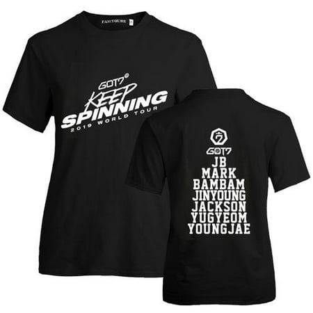 Fancyleo Kpop GOT 7 2019 World Tour T-Shirt Casual Short Sleeve Letter Printing Got7 Keep Spinning T Shirt