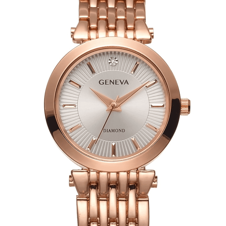 Geneva Ladies Genuine Diamond Dial 32mm Rose Tone Etched Dial Bracelet Watch Walmart