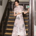 thumbnail image 1 of Elegant Traditional Chinese Style Embroidered Chiffon Stand Collar Dress, 1 of 8