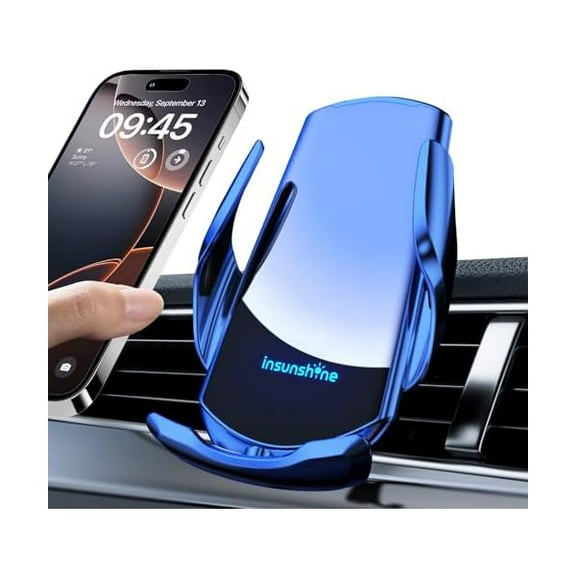 Saluqifa Wireless Car Charger, MAX 15W Fast Charging Auto Clamping, Sensing Phone Holder Mount, fit for iPhone 16 15 14 13 12 Pro Max Xs X, Samsung Galaxy S24 Ultra S23 S22 S21 S20 Note 20 (3-Blue)