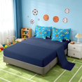 thumbnail image 5 of Manfei Boys Soccer Basketball King Bedding, Sports King Bed in a Bag, Bright Blue Lime, Navy Reversible 7 Pieces, 5 of 6