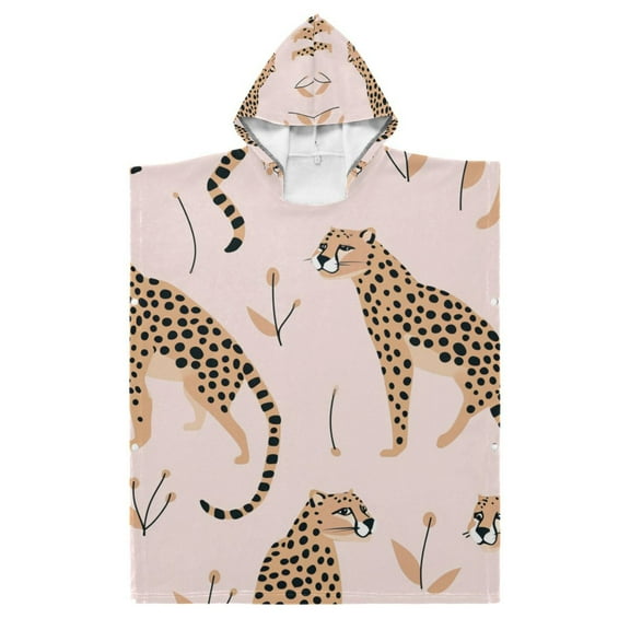 Cheetah Leopard Kid Hooded Beach Towel 27.5x27.5 inch Bath Poncho Towels Soft Absorbent Quick Dry for Boy Girl