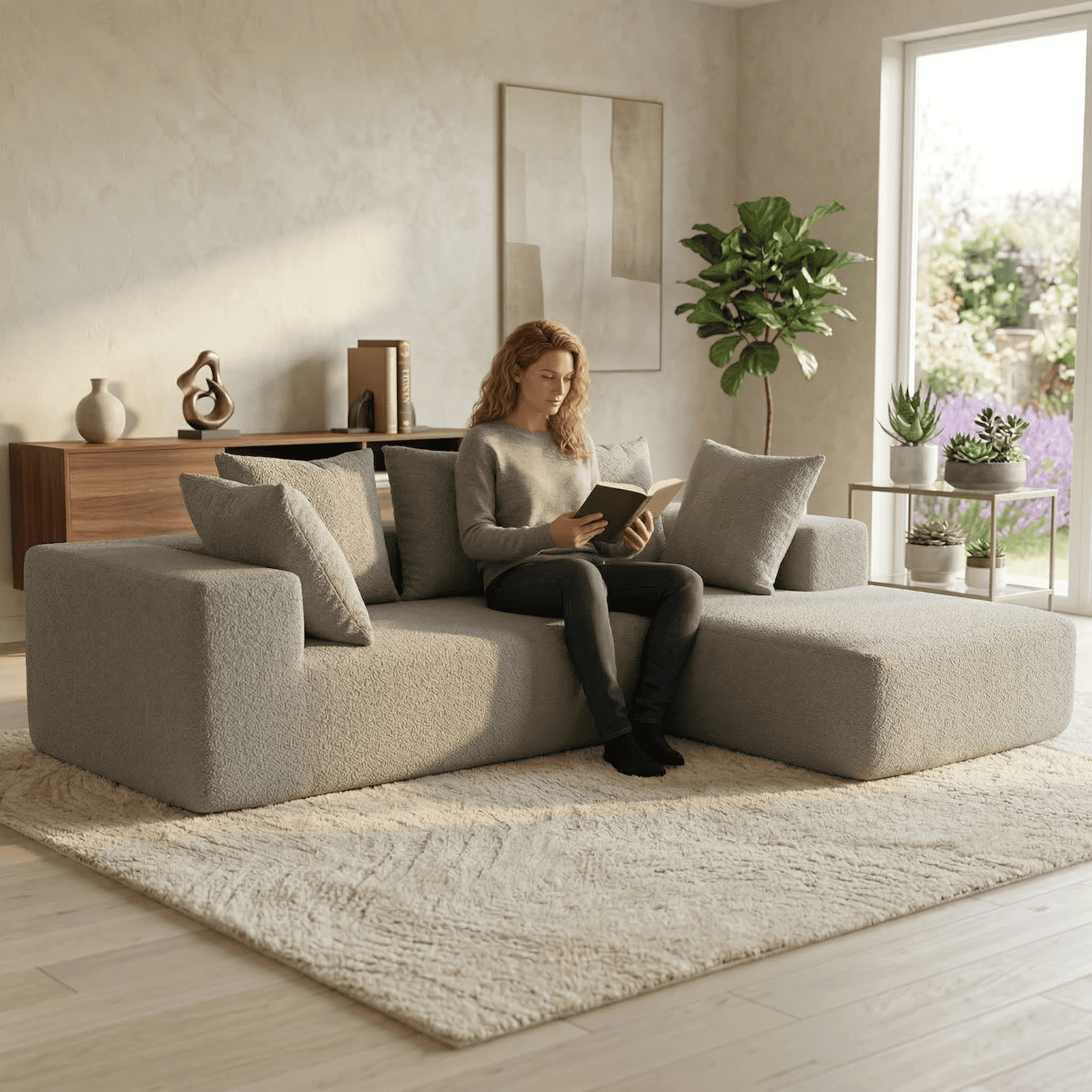 Xiweot 96" Cloud Sectional Couch for Living Room, Memory Foam Sectional Sofa with Deep Seat, Teddy Fabric L Shaped Modular Sectional Couch with Right Facing Chaise (Grey)