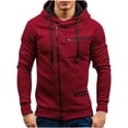 thumbnail image 2 of Herrnalise Men Casual Solid Sports Fitness Sweater Cardigan Hooded Long Sleeve Zipper Sweater Jacket Burgundy, 2 of 7