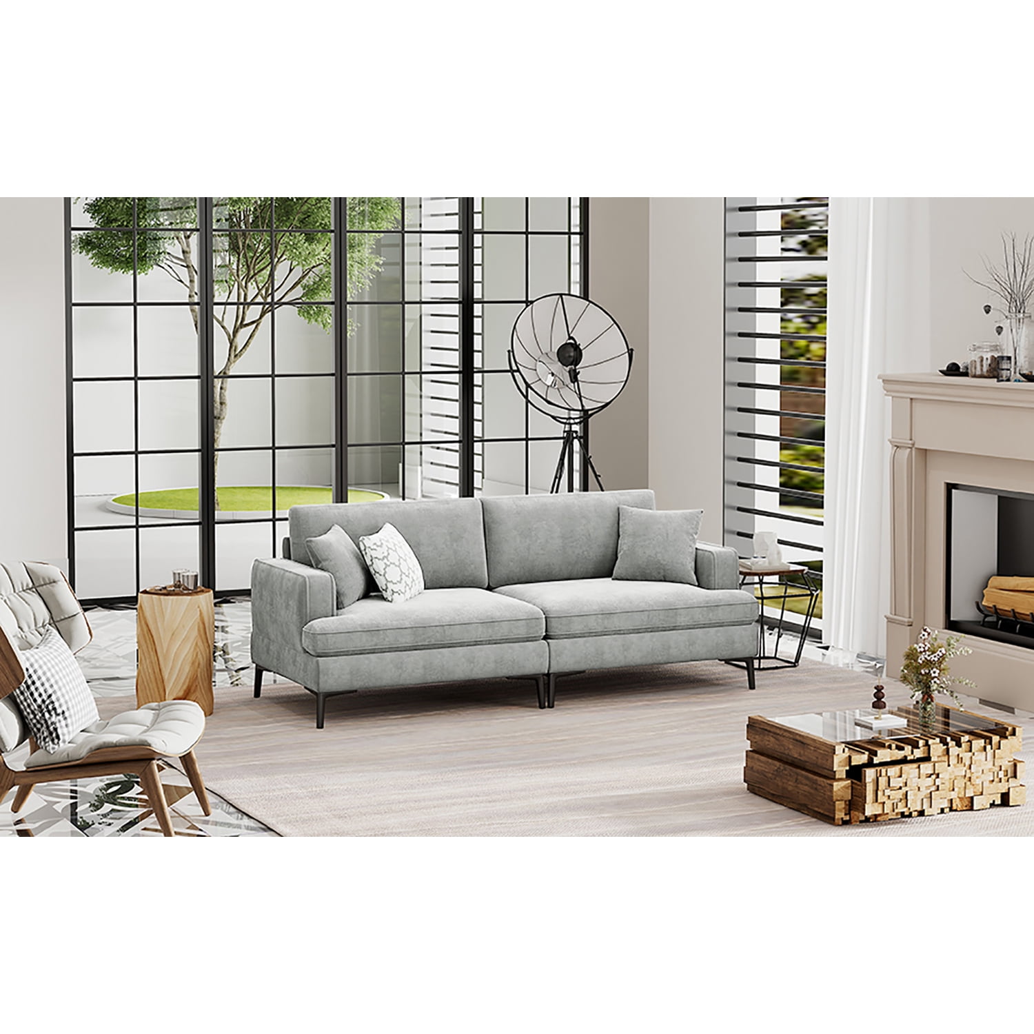 Kadyn Upholstered Modern Loveseat Sofa, Couches with Metal Legs and 2 Pillows, Sofa Couches for Small Spaces, Gray