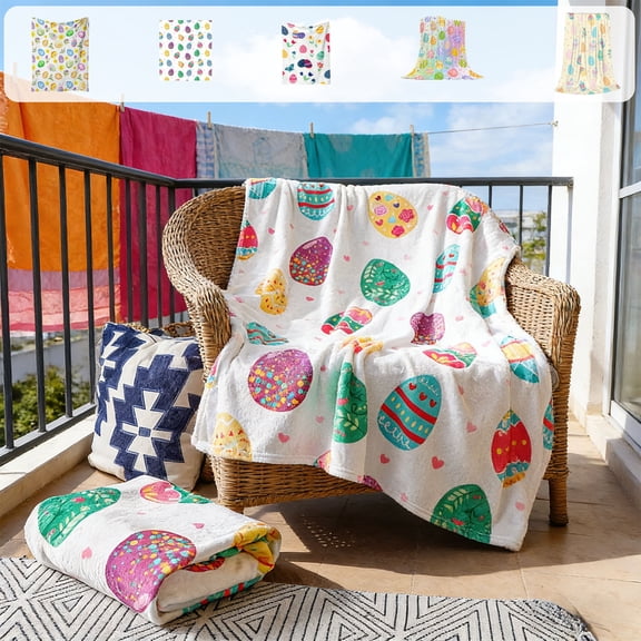 Boovnll Easter Throw Blanket, Super Soft Cozy Flannel Colorful Eggs & Bunny Easter Blanket, Microfiber Machine Washable for Bed Sofa Couch Blanket, Throw Blanket - 40x50"