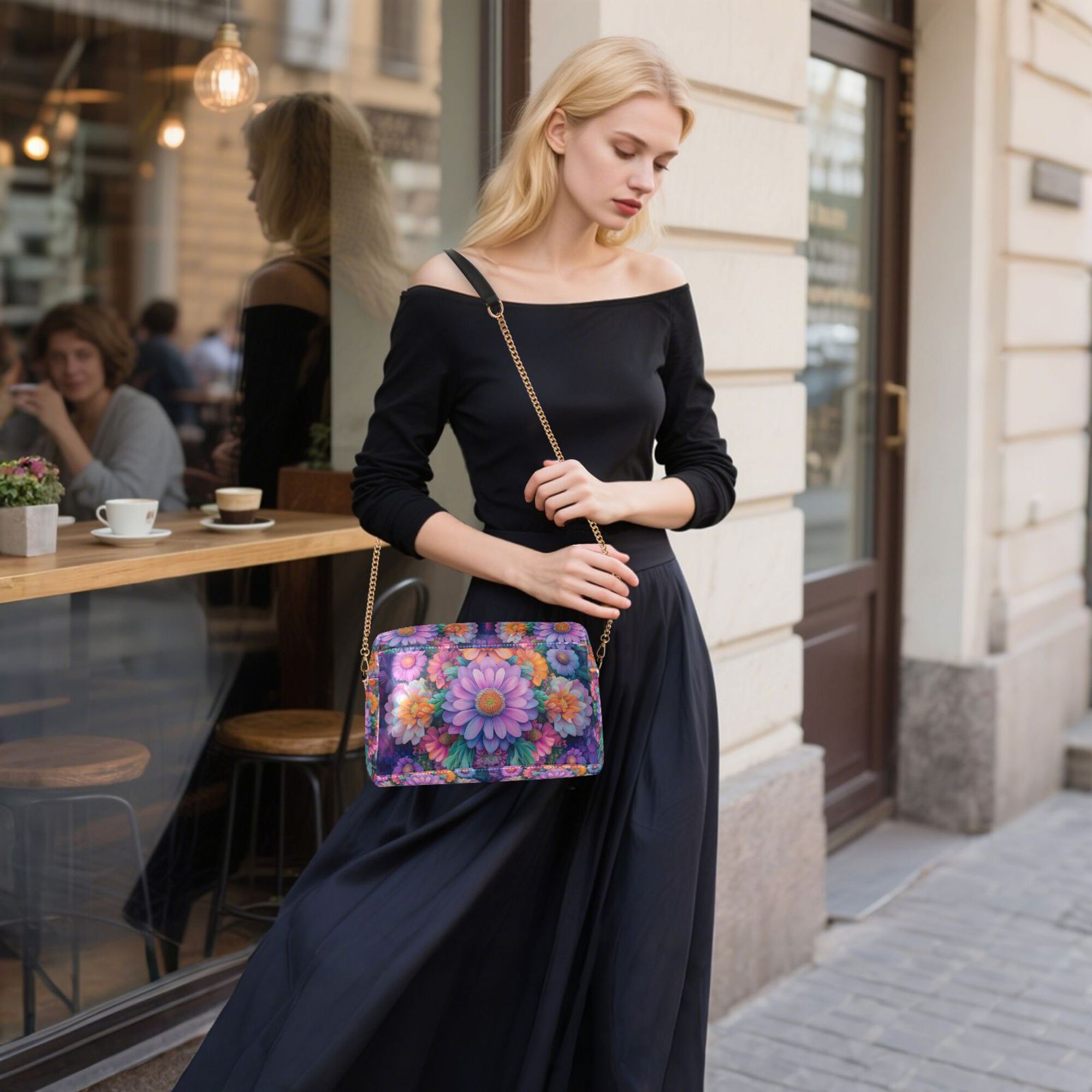 FORMRS Women Crossbody Purse with Chain Strap Vegan Leather Shoulder Handbag, Light Purple Flowers