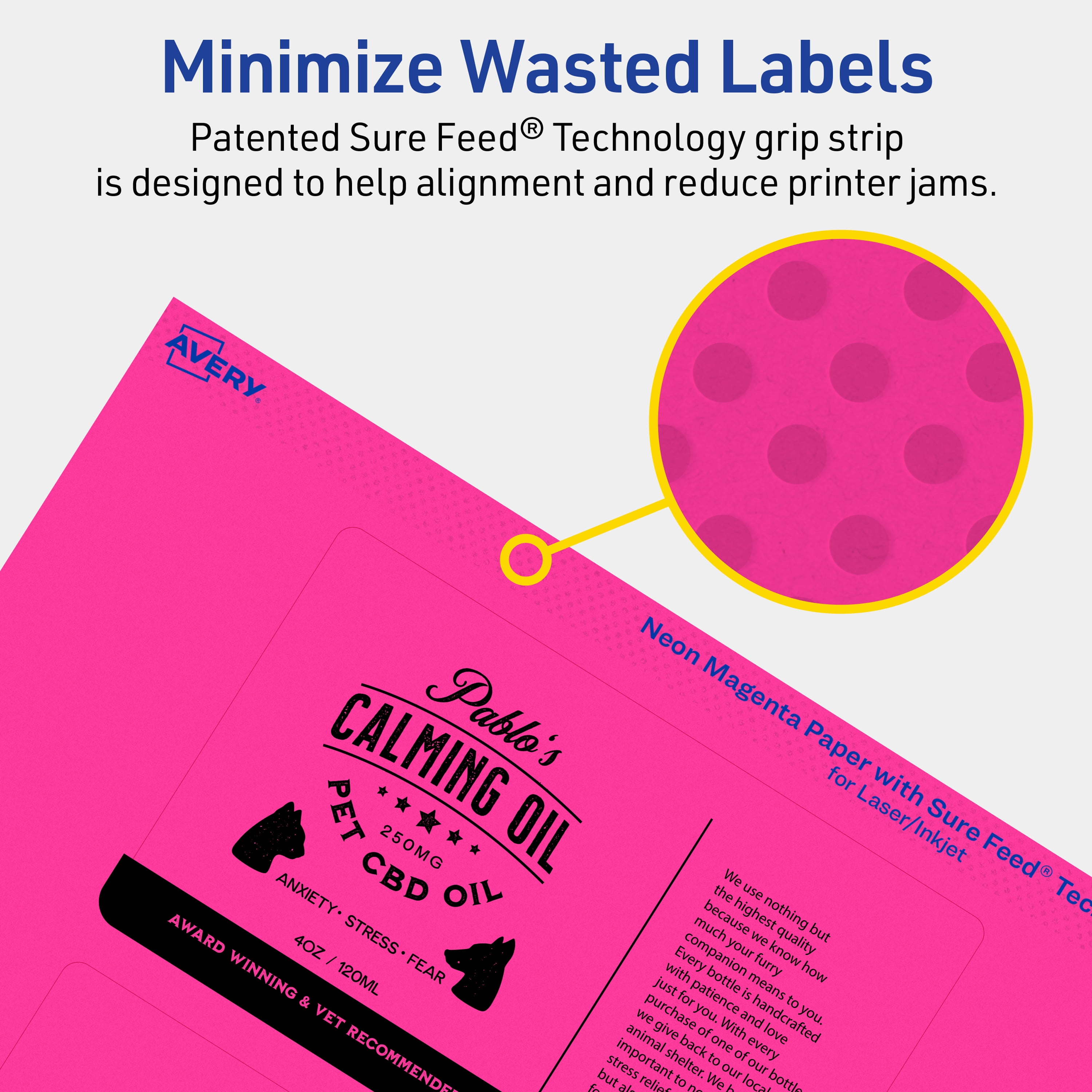 Avery Printable Rectangle Labels, Neon Magenta, 3" x 5", 120ct