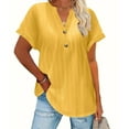 thumbnail image 2 of YUGYXL Women's Textured Henley V Neck Tops Short Long Sleeve Blouses Button Down Fit Casual Office Fashion Yellow XXXL, 2 of 7
