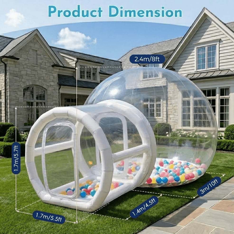 OFFMUST 10ft Inflatable Bubble House Tent with Blower & Air Pump, Hybrid PVC & TPU Crystal Clear Dome for Balloons, 360° Panoramic View Inflatable Tent for Weddings, Gender Reveals & Photography