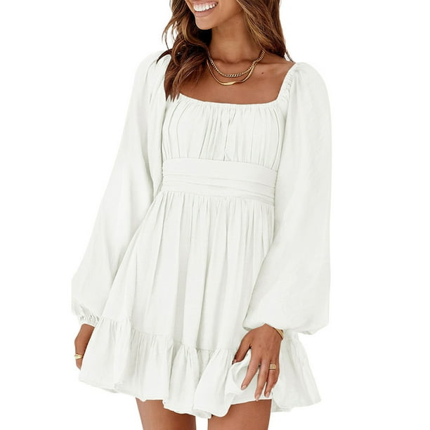 Vestido fluido para mujer, vestido de cuello cuadrado para mujer, vestido mini de color puro para mujer, vestido de verano con lazo en la espalda para mujer Características principales