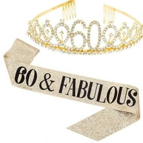 TY"60 and Fabulous" Sash & Rhinestone Tiara Set - 60th Birthday Sash 60 Birthday Gifts Party Favors,gold