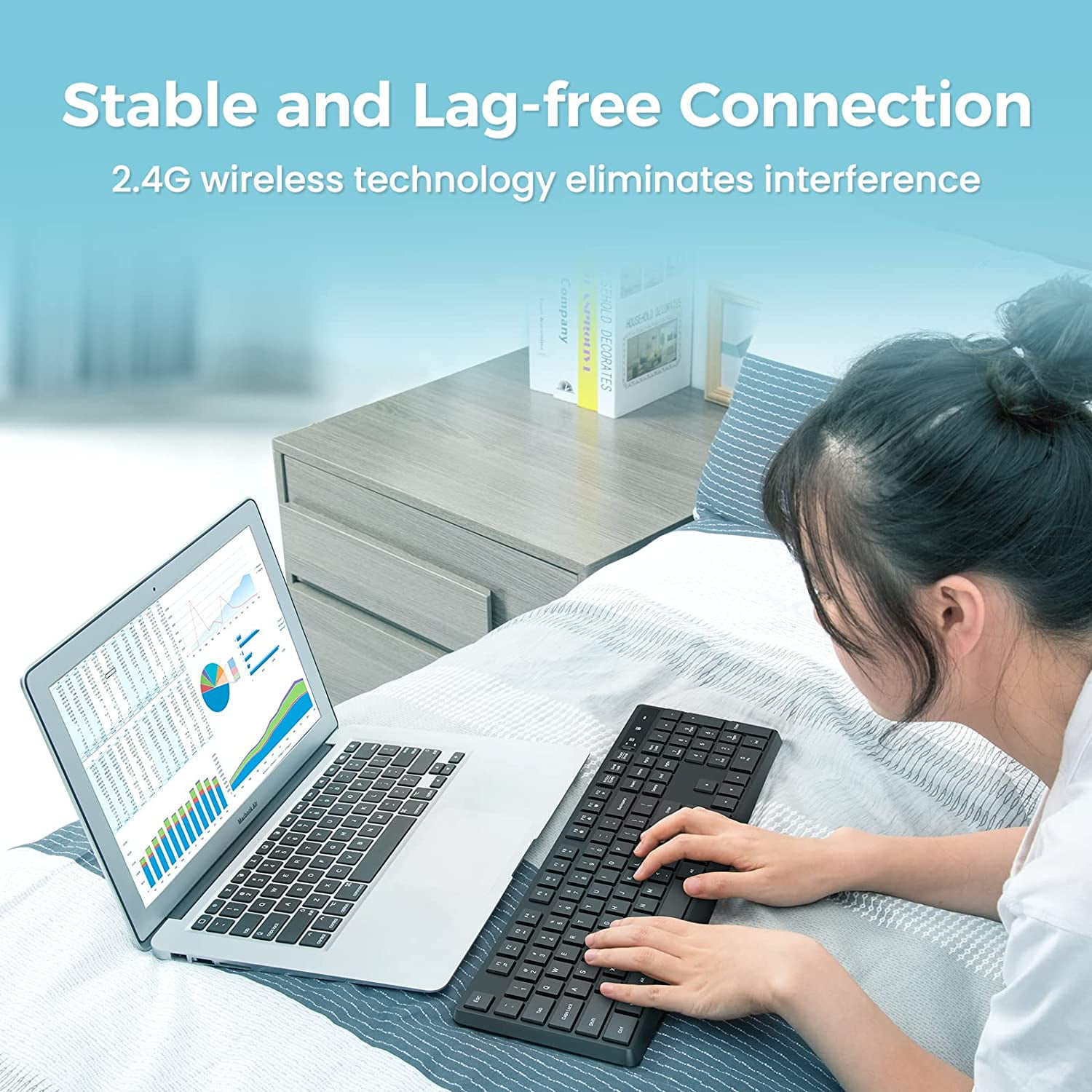 Wireless Keyboard MK98, 2.4G USB Computer Cordless Keyboard, Enlarged Indicator Light, Ergonomic Full Size PC with Number Pad for Windows, Laptop, Desktop, Chromebook, Notebook, Black