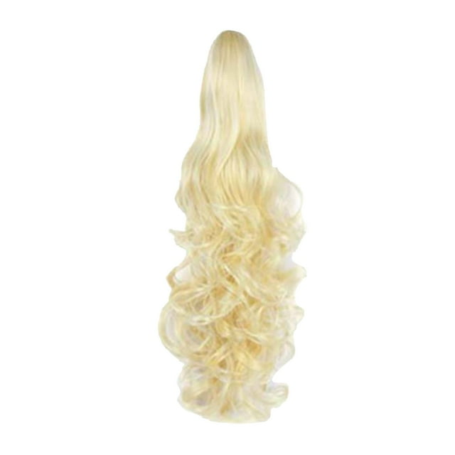 Peluca de coleta alta con clip - Pelo largo y rizado, diseño de ondas grandes e hilo de alta temperatura - Postizo con estilo para el día a día/fiesta de las mujeres