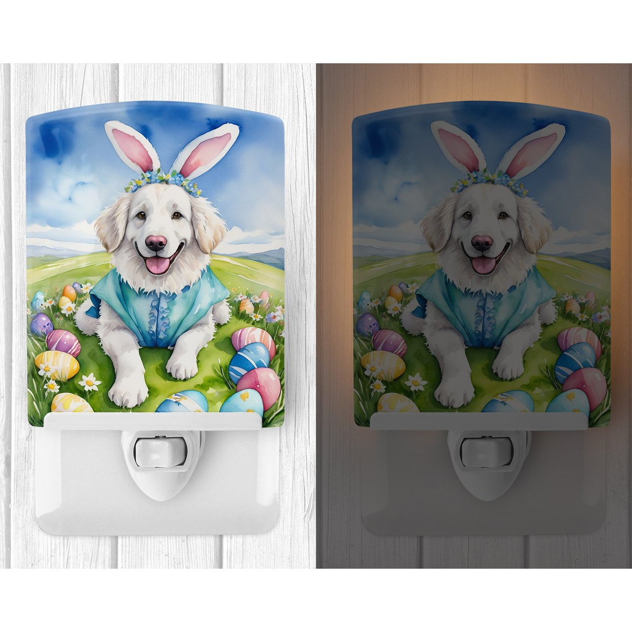 Kuvasz Easter Egg Hunt Ceramic Night Light 4 in x 6 in