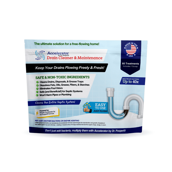 Accelerator by Dr. Pooper® Drain Cleaner & Maintenance for Cleaning Drains, Pipes, and Grease Traps -- Septic Safe