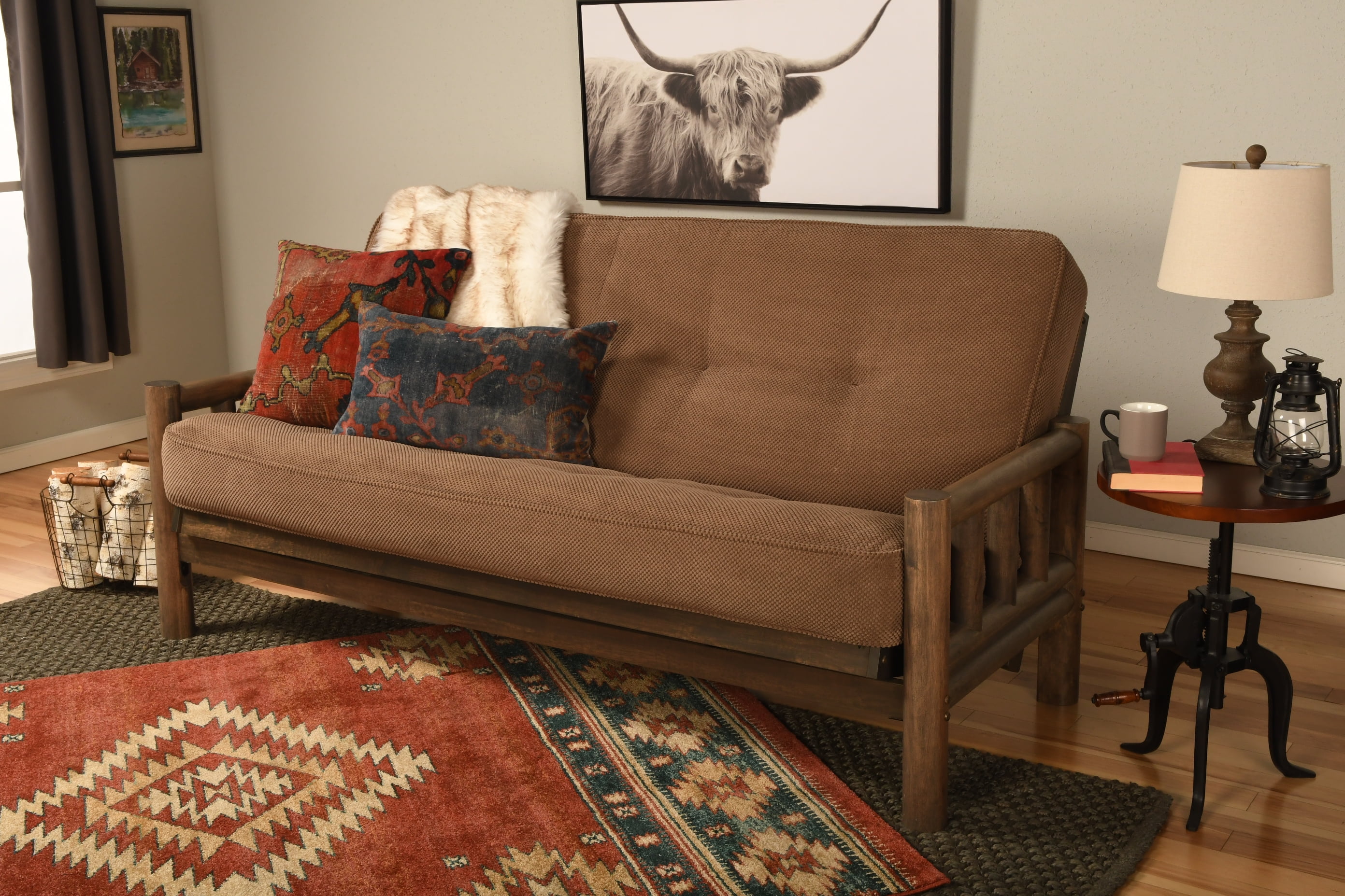 Pine Island Futon in Rustic Walnut Finish with Marmont Mocha Mattress