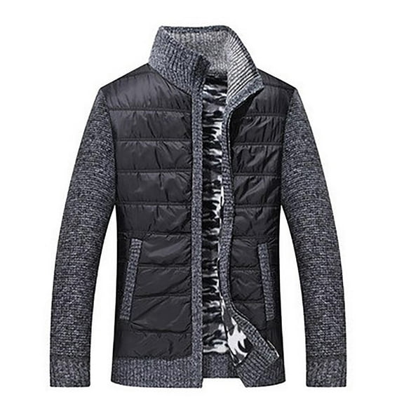 Herrnalise Men's Plush Sweater Coat Thickened Stand Collar Cardigan Warm Sweater Sweater Solid Color Dark Gray