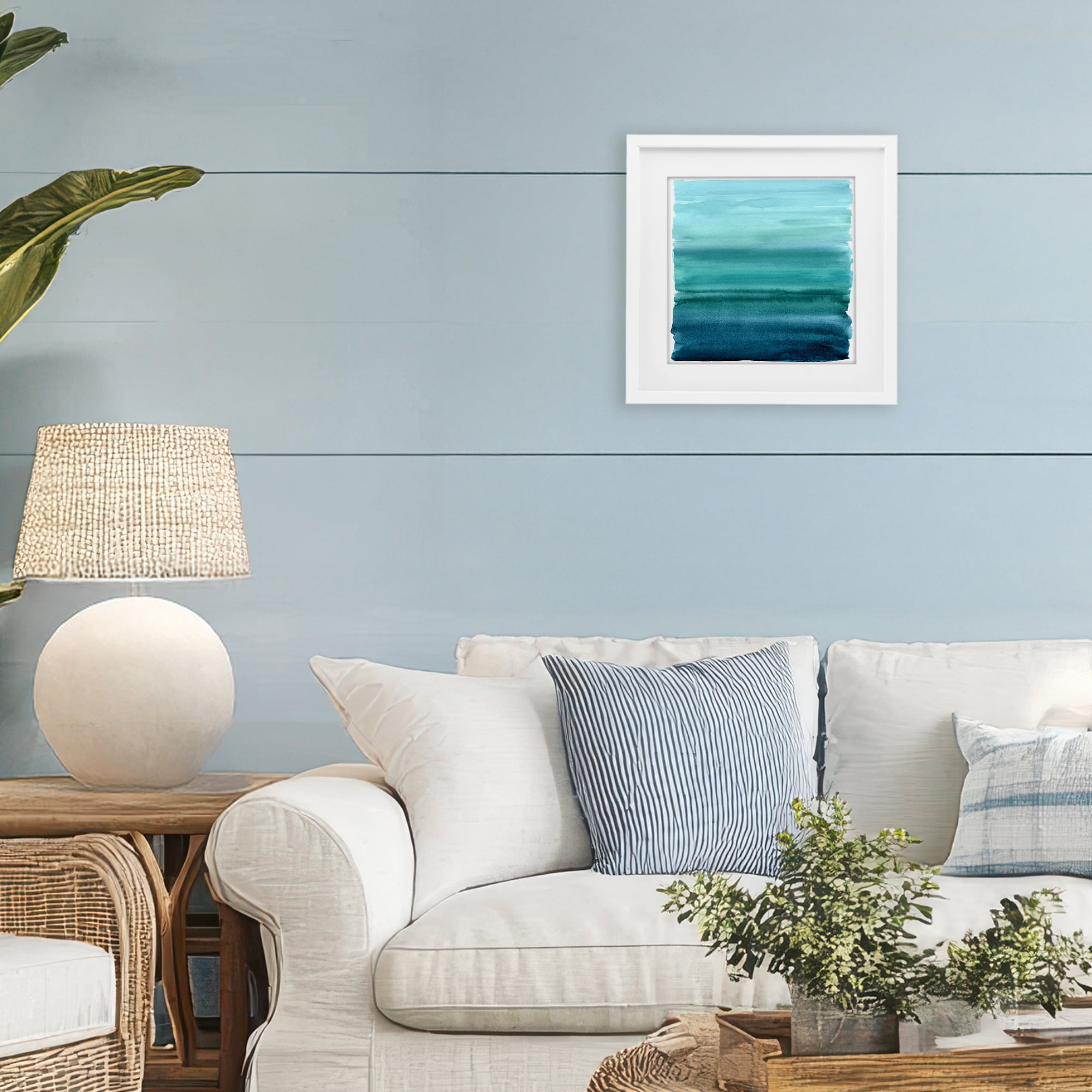 Stupell Industries Aqua Ombre Gradient White Framed Print Under Glass, design by Allie Corbin