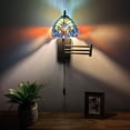 thumbnail image 2 of Tiffany Style Sconce Lamp Plug In Swing Arm Blue Green Stained Glass LED Bulb Included 13”W*8”D*15”H, 2 of 8