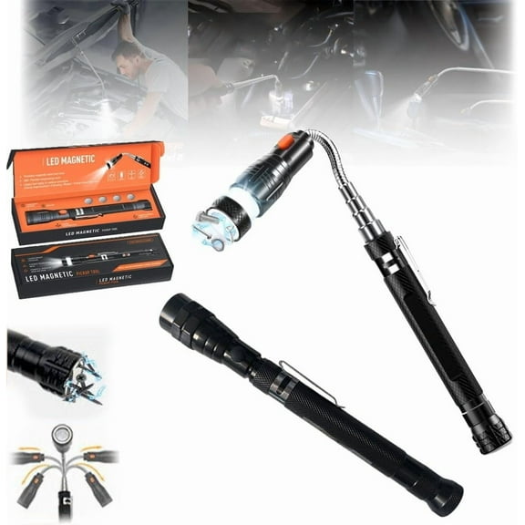 Telescoping Magnetic Pickup Tools, LED Extendable Flexible Flashlight with Telescoping Magnet Neck Bendable Spring Stick for Precision Work the Ultimate Gift for Every Guy This Christmas