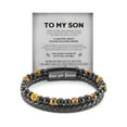 thumbnail image 2 of Top-keivon Son's Tiger Eye Protection Bracelets For Men, To My Son Bracelet from Mom Leather Black Beaded Bangle Engarved With Love You Forever Cuff Jewelry Gift for Birthday Christmas, 2 of 9