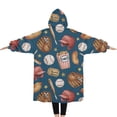 thumbnail image 2 of Oversized Wearable Blanket Hoodie,Blue Baseball Stadium Pattern Sherpa Blanket Hoodie with Super Pockets,Super Warm Fuzzy Pullover for Women & Men, 2 of 6