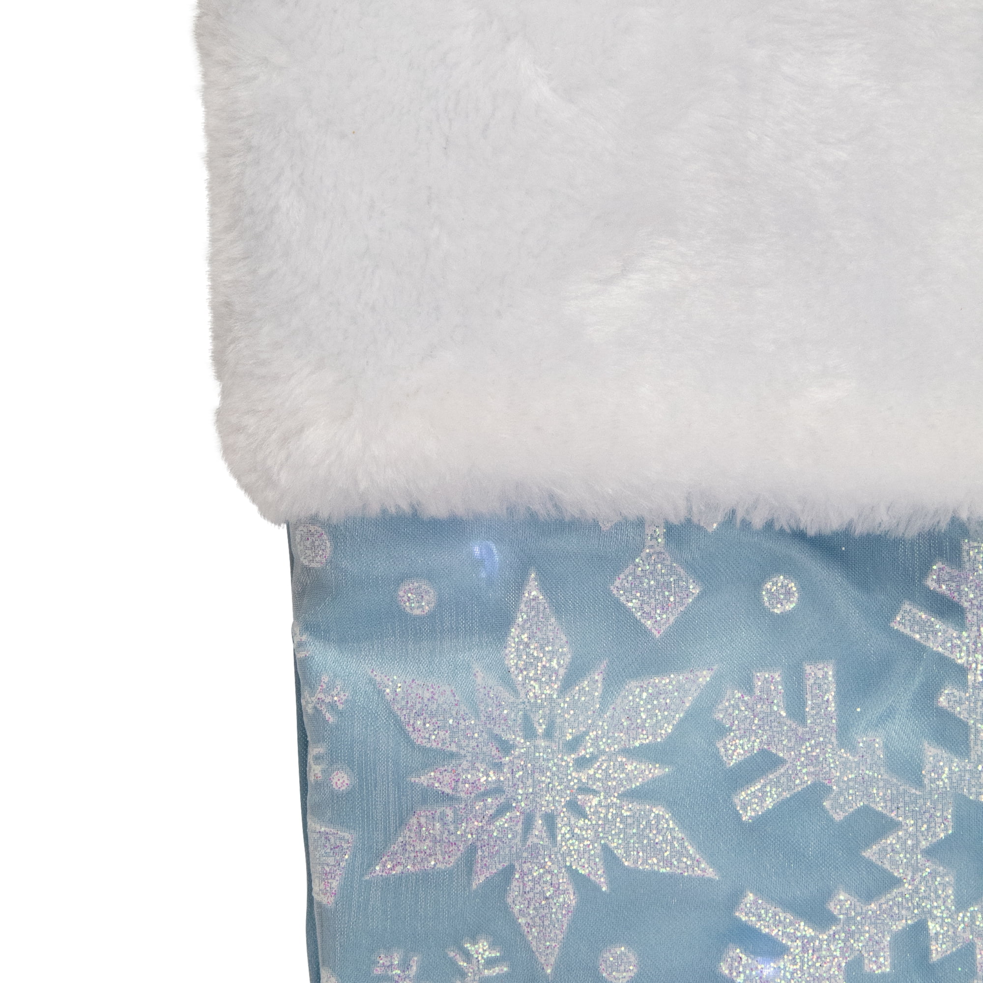 22" LED Lighted Blue Iridescent Glittered Snowflake Christmas Stocking