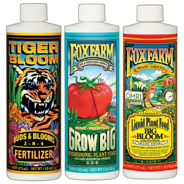 Fox Farm Liquid Fertilizer Trio Hydro: Big Bloom, Grow Big Hydro, Tiger Bloom 1 Pint Each