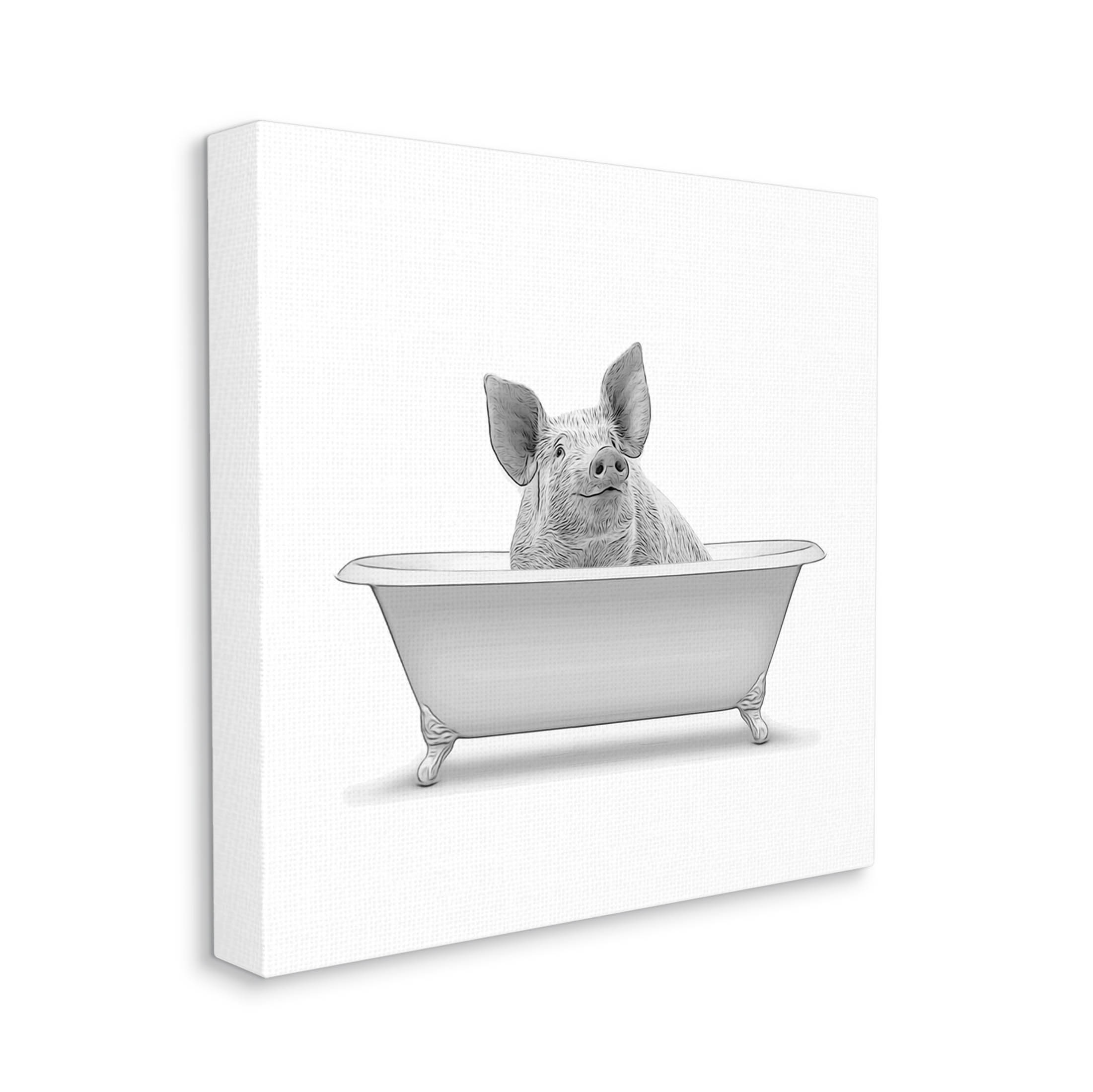 Stupell Industries Smiling Farm Pig Bathroom Tub Graphic Art Gallery Wrapped Canvas Print Wall Art, Design by Annalisa Latella