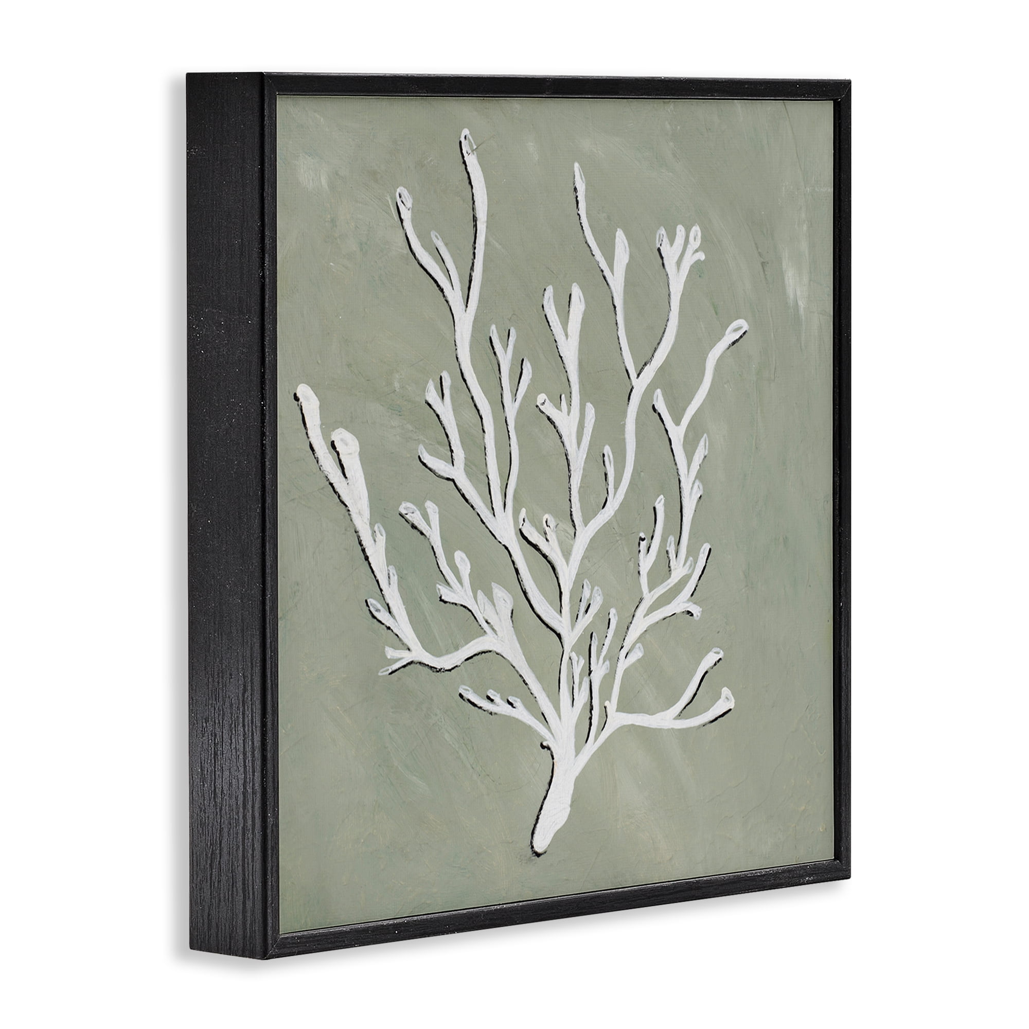 Stupell Industries White Coral Sprig Coastal Painting Black Framed Art Print Wall Art, 12 x 12