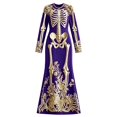 thumbnail image 4 of Women's Halloween Gothic Velvet Maxi Dress, Long Sleeve Round Neck Bodycon Dress with Skeleton Floral Print, Elegant Fall Evening Party Gown, 4 of 4