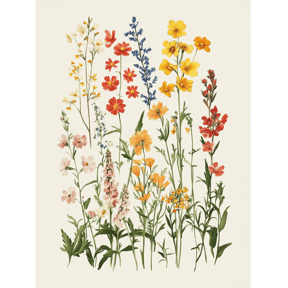 Botanical Wildflower Floral Canvas Print Wall Art，Suitable for Living Room Bedroom Bathroom Kitchen Office Decoration