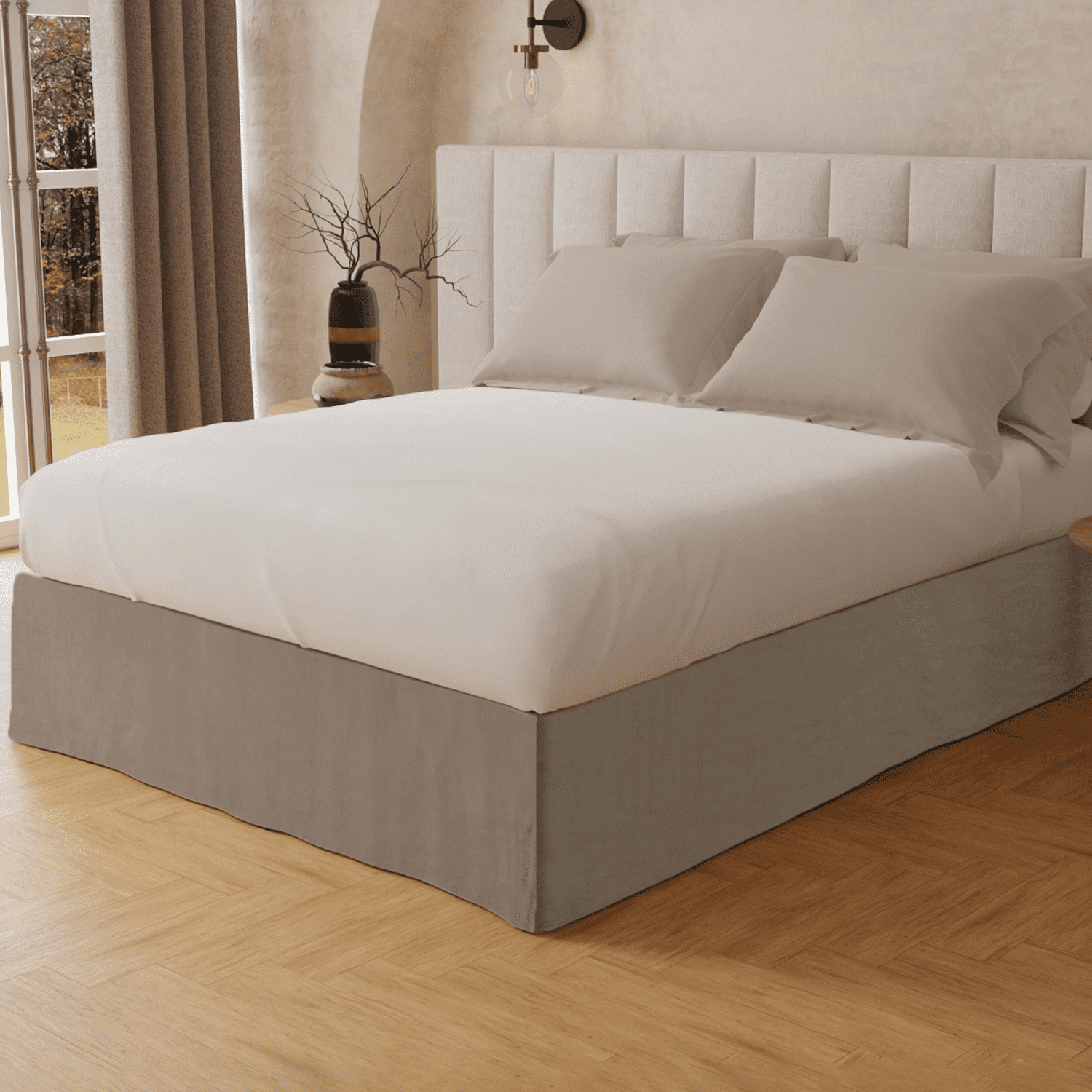 NestWell Linen Blend Bed Skirt, Tailored 15" Drop, Natural, Queen