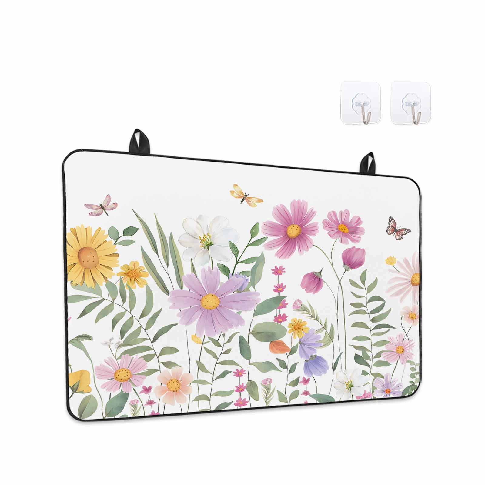 Botanical Floral Stove Top Cover for Electric Stove, Heat-proof & Non Slip Glass Top Stove Cover Protector, Spring Colorful Flowers Butterfly Kitchen Flat Cooktop Rubber Mat 24x21 Inches