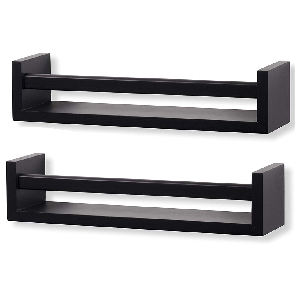 Kepooman 2PCS Wood Floating Wall Shelves, Wall Decor Bookshelf and Toy Organizer, Black