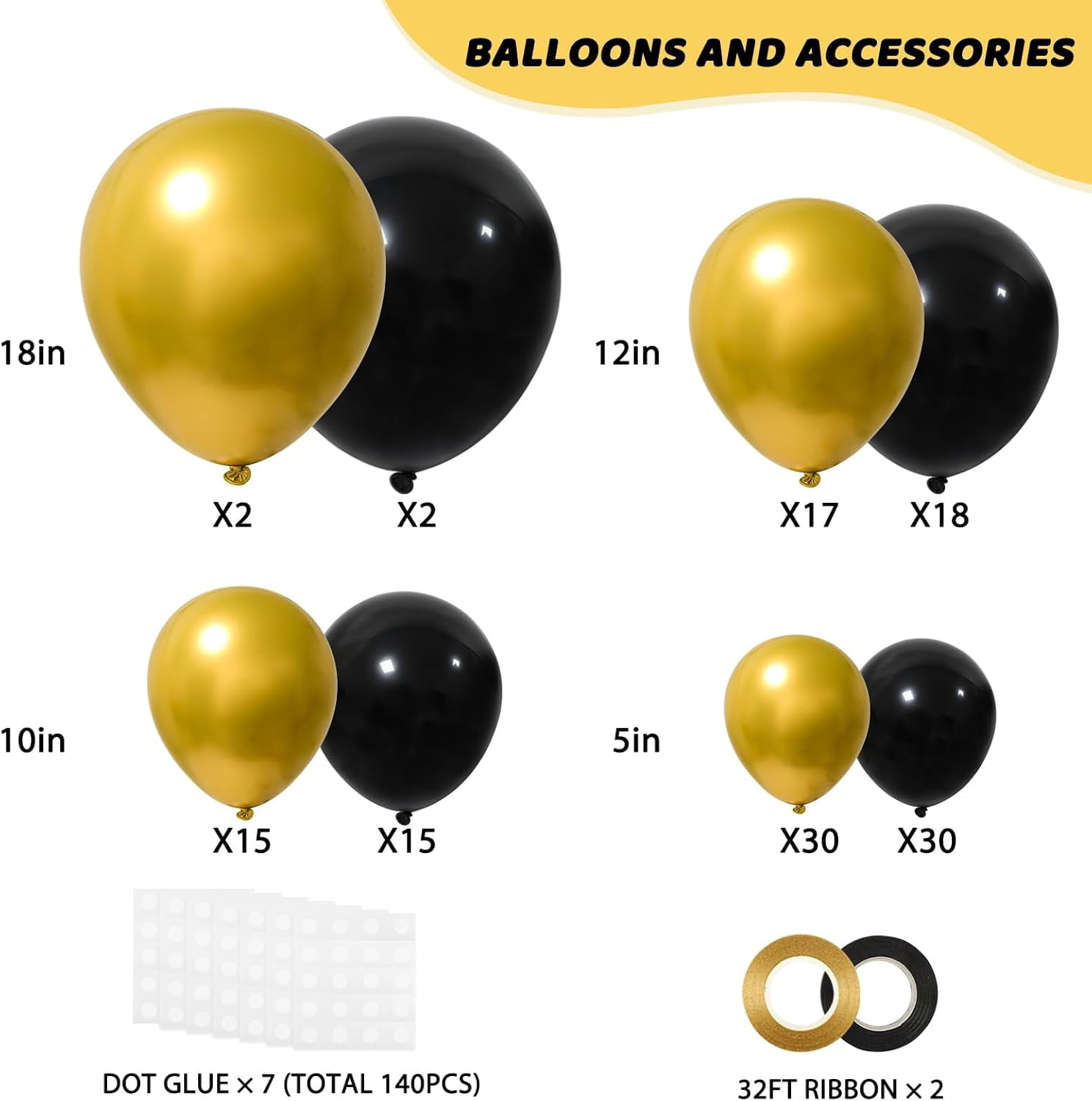 Burculy 129pcs Metallic Gold Balloons Different Sizes 18 12 10 5 Inch, Latex Balloon Garland Arch Kit for Party Graduation Wedding Holiday Happy Birthday Decoration