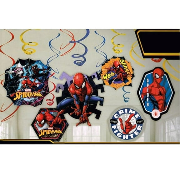 American Greetings Amscan Spider-Man Webbed Wonder Hanging Swirl Decorations - Assorted Designs, 12 Pcs