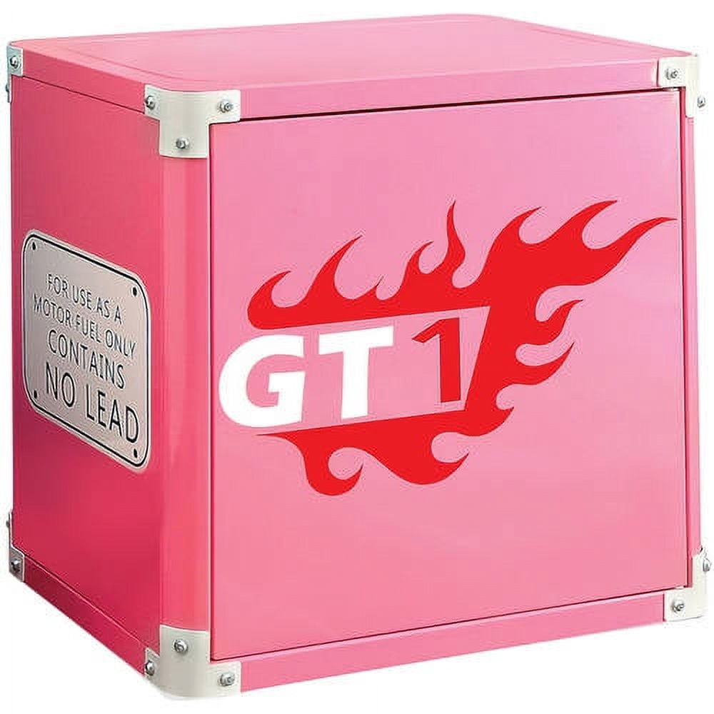 Furniture of America Daiton 2-Shelf Race Car Metal Pink Kids Nightstand with Door
