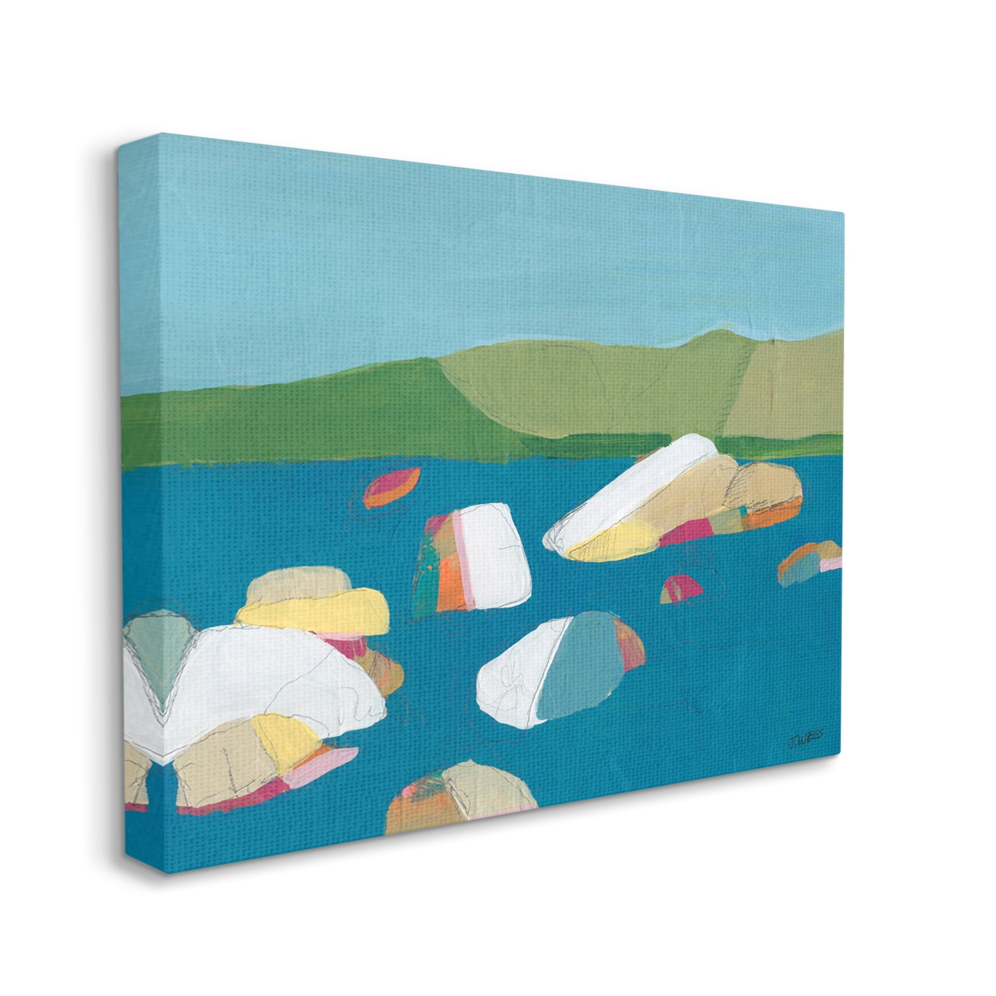Stupell Industries Modern Ocean Rocks Painting Coastal Painting Gallery Wrapped Canvas Print Wall Art